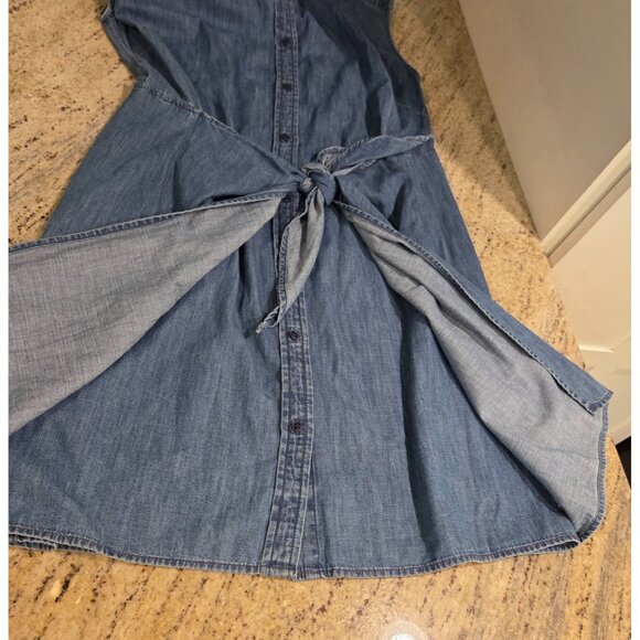Tommy Hilfiger Shirt Dress Sz L Chambray Denim Mini Sleeveless Tie Front Wrap - Picture 7 of 16